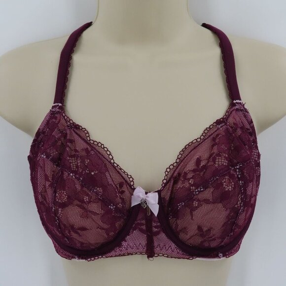 Victorias Secret 32DDD Body By Victoria Unlined Demi Underwire Purple Lace Bra - Picture 14 of 15
